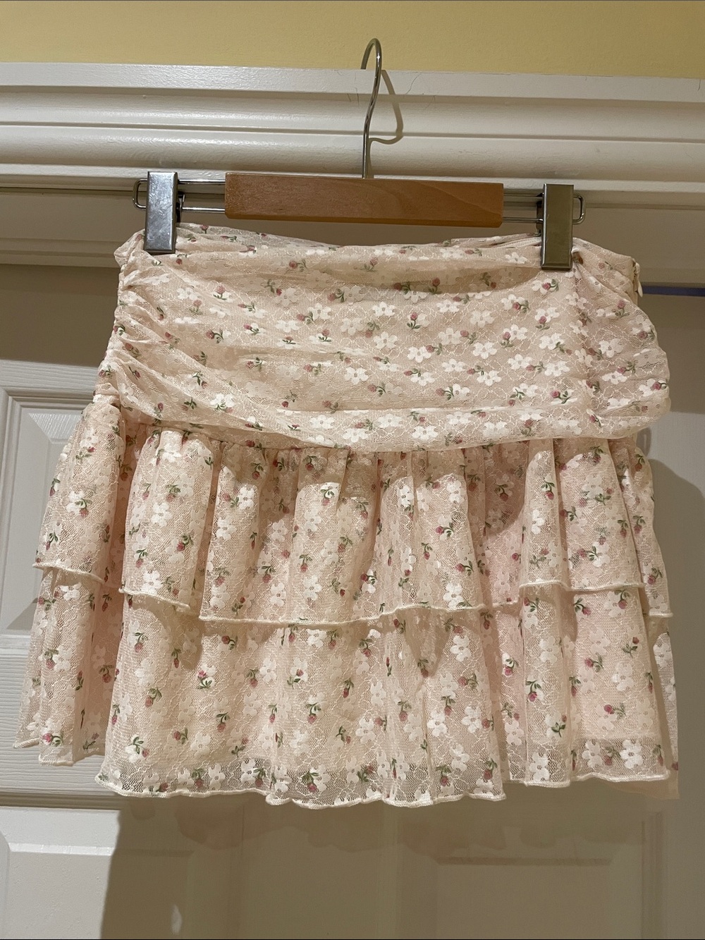 PRINCESS POLLY Floral Lace Tiered Micro Mini Skirt Coquette Fairycore US 4